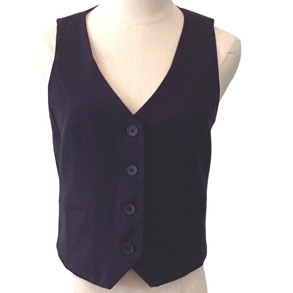 Stradivarius Womens Navy Blue Tailored Button Up Vest Sleeveless Lined Sz Medium - Picture 2 of 8